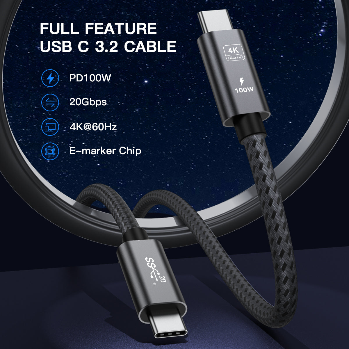 USB-C to USB-C Cables (USB 3.2, 100W PD)