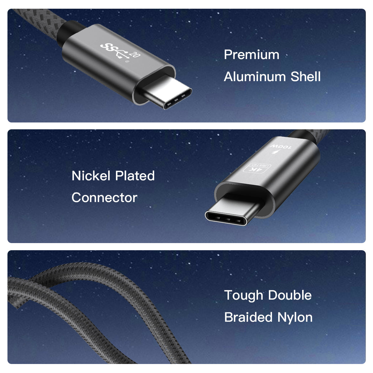 USB-C to USB-C Cables (USB 3.2, 100W PD)