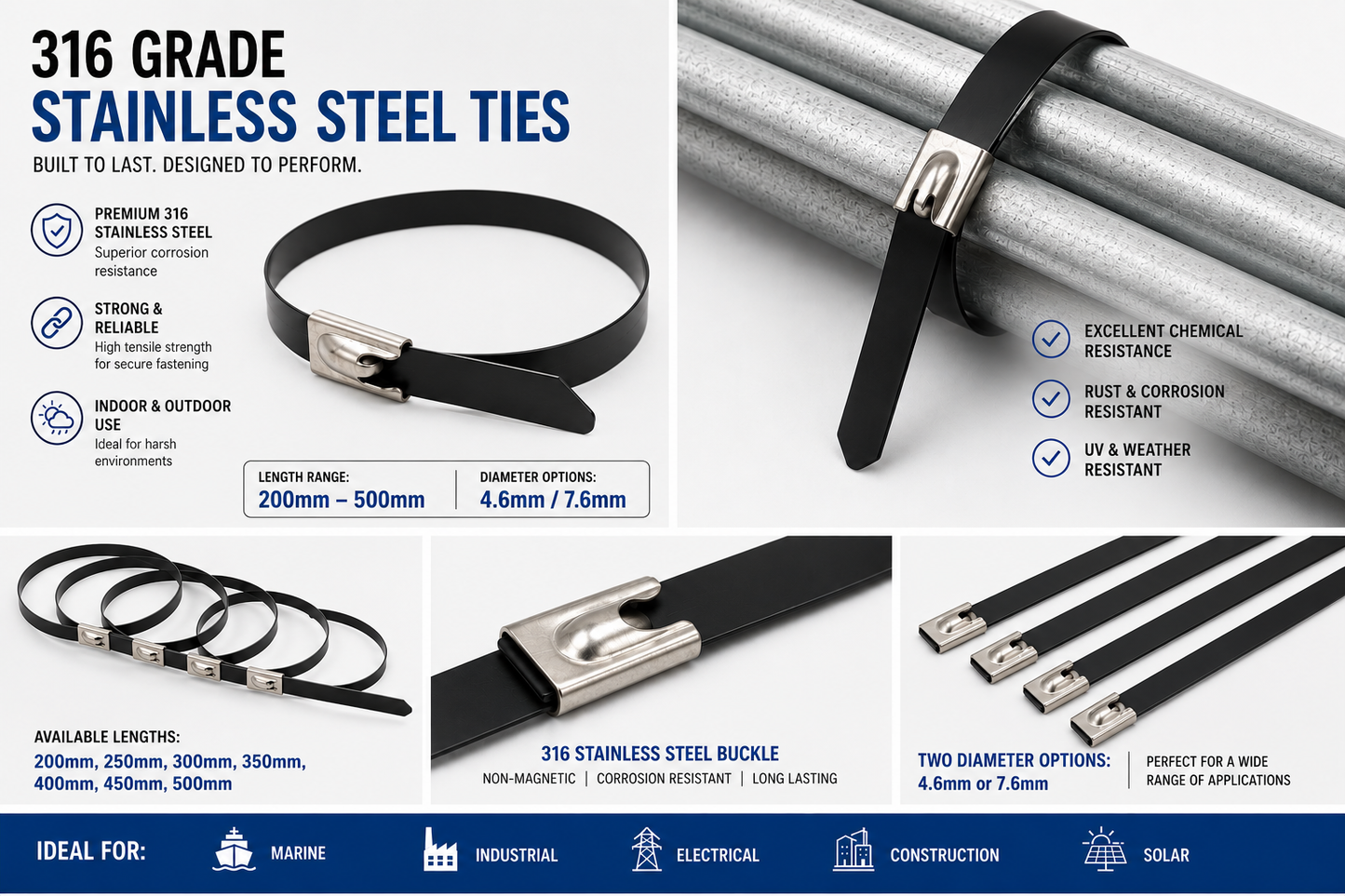 Nylon Coated 316 Grade Stainless Steel Cable Ties 4.6mm x 450mm